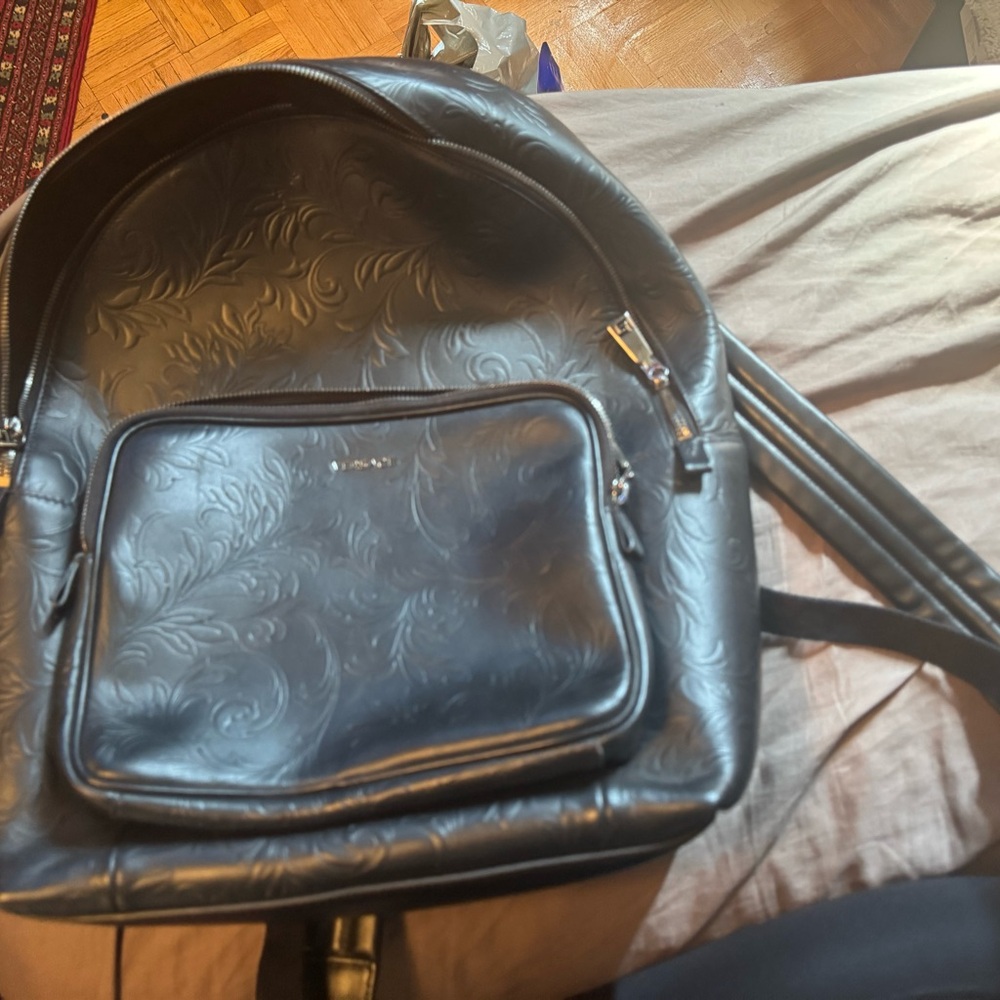 Versace Black Leather Embossed Leather Bag